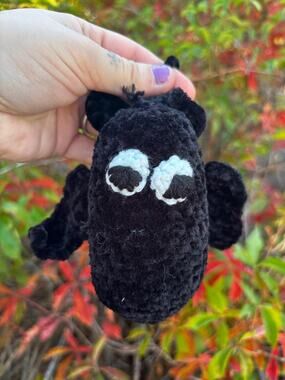 Handmade Bat Plushie, Velvet Ornament, Glow In The Dark, Cottagecore Home Decor